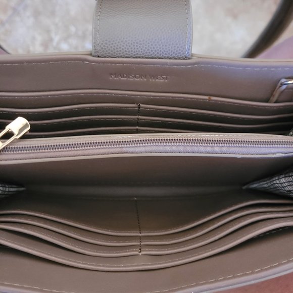 Madison West Crossbody Shoulder Purse Bag Wallet Taupe Color Good Used Condition - Picture 4 of 5